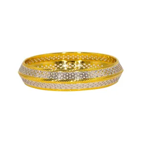 22K Multi Tone Gold Men's Kada Bangle W/ White Gold Strips & Circle Cutouts