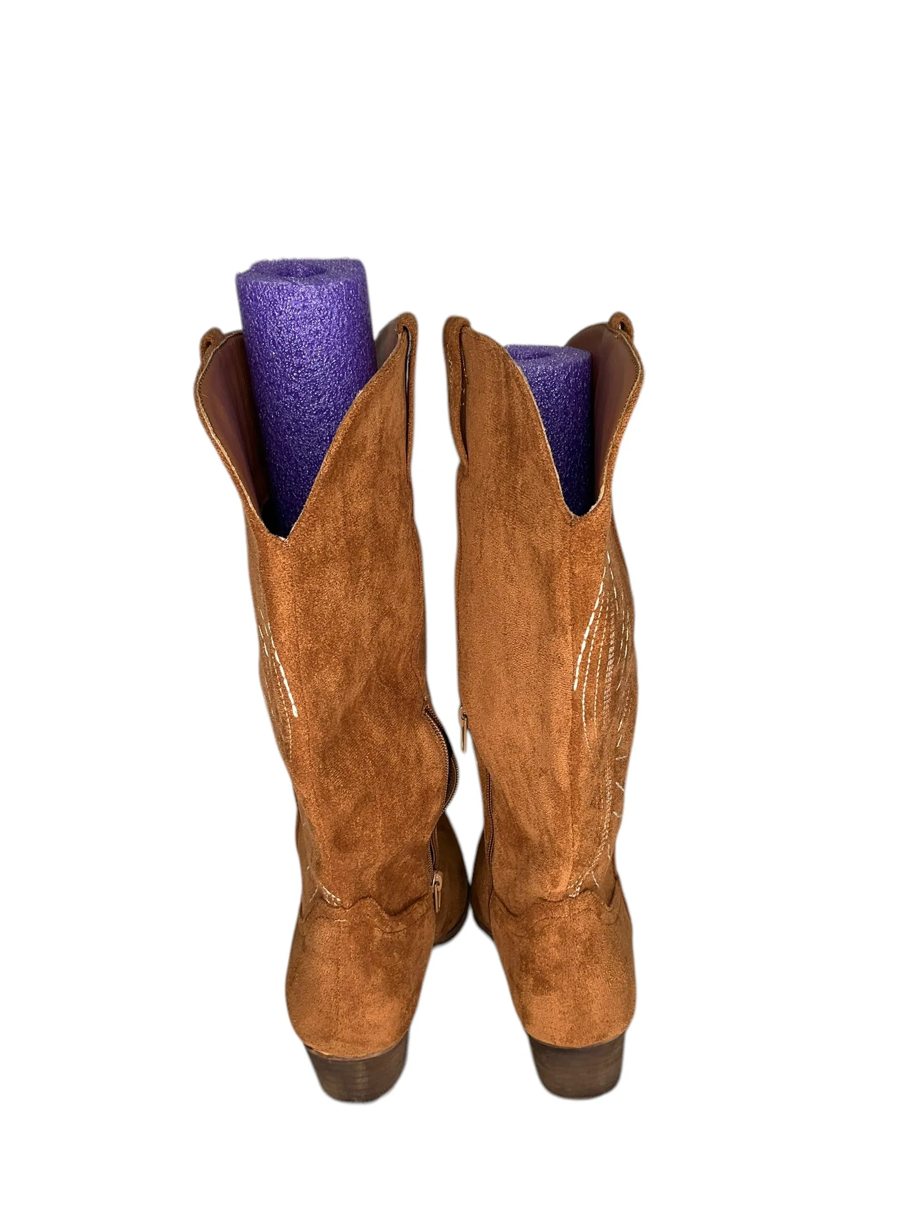 Boots Mid-calf Heels By Clothes Mentor In Bronze, Size: 9