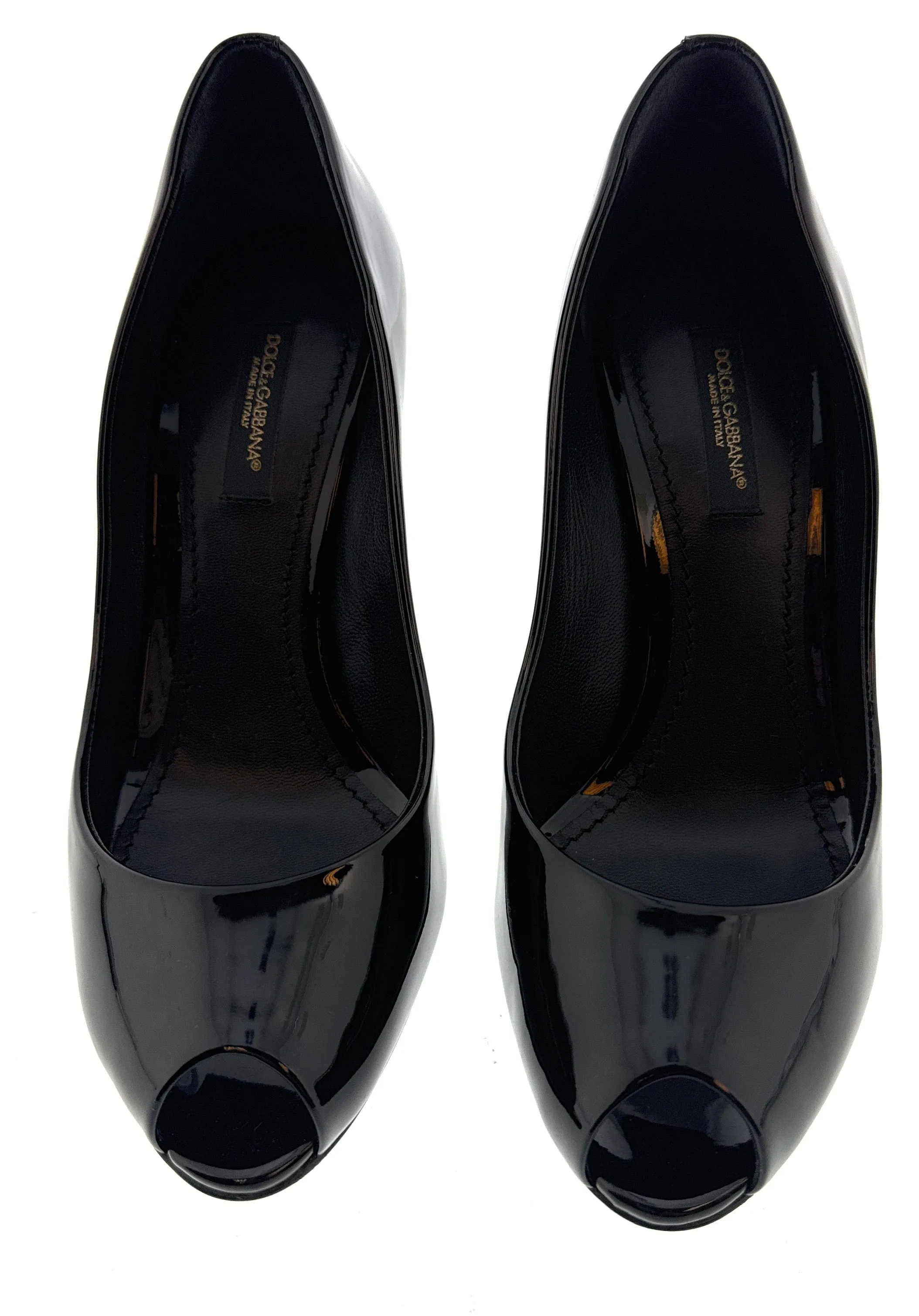 Dolce & Gabbana Black Patent Leather Peep Toe Pumps-EU36