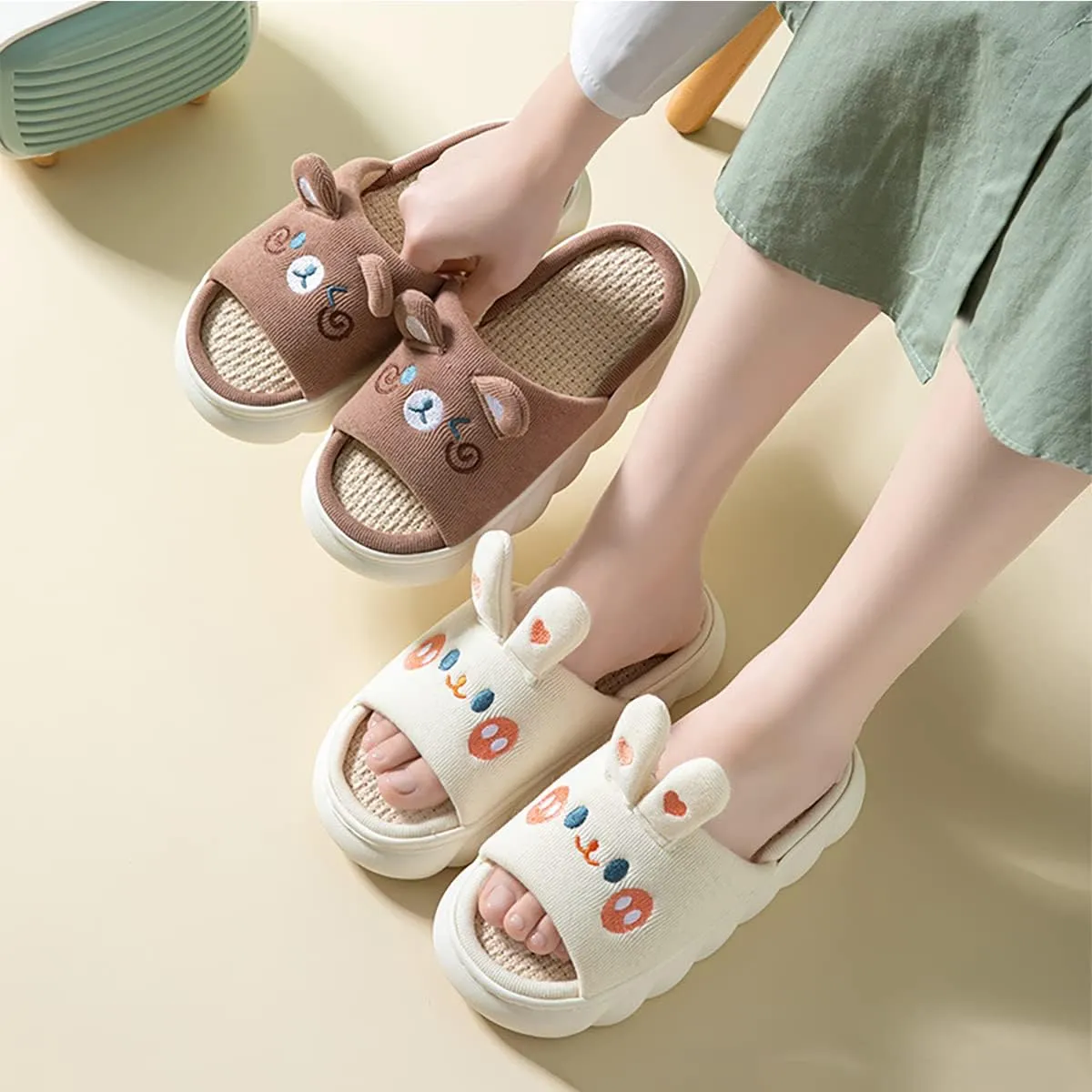 Gaolinci Cartoon Animal Shape Slippers, Womens Four Seasons Home Linen Slippers