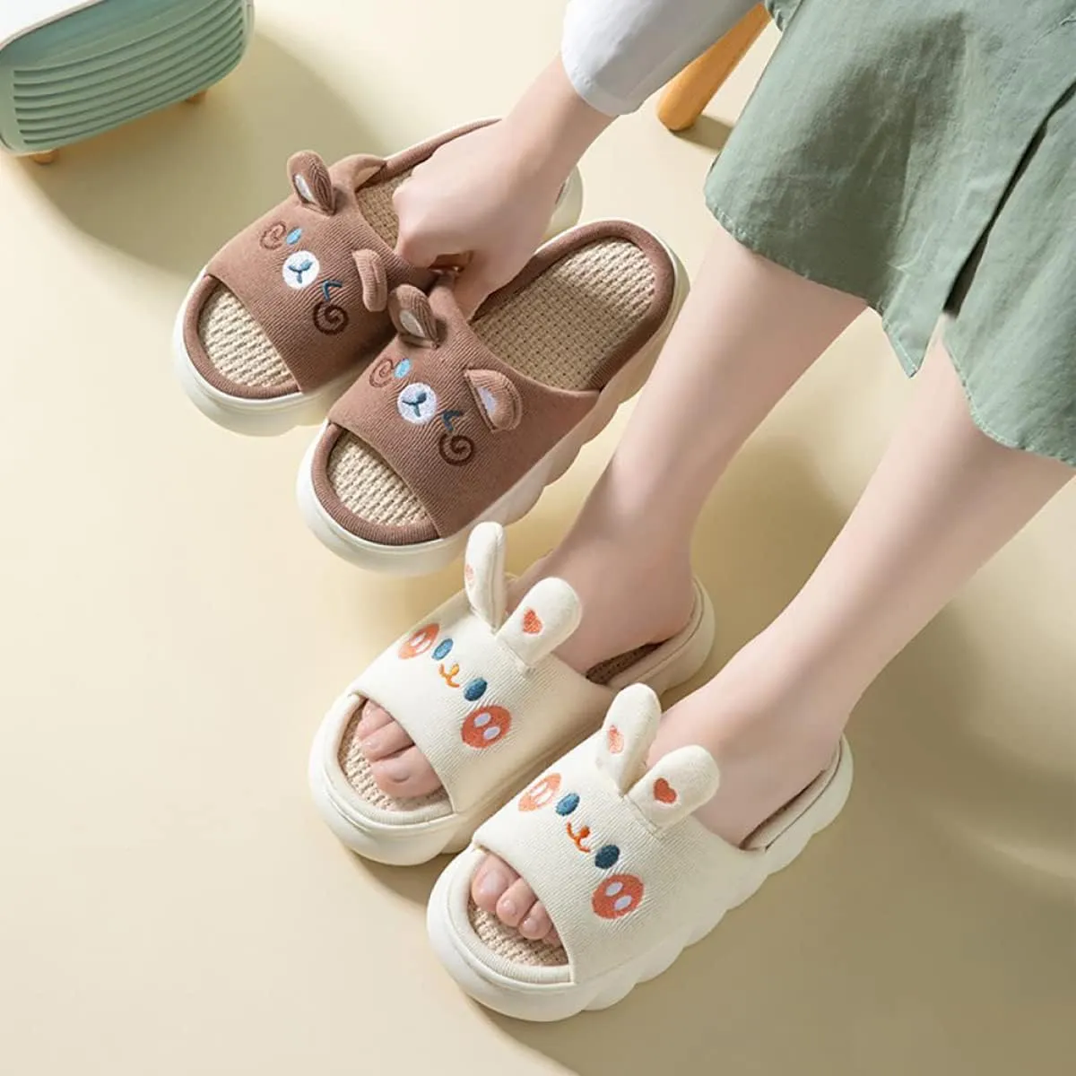 Gaolinci Cartoon Animal Shape Slippers, Womens Four Seasons Home Linen Slippers
