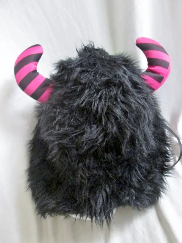 Halloween Spirit FUZZY BLACK HAT GOOGLE EYES Play Costume Fun Party Horns Disguise