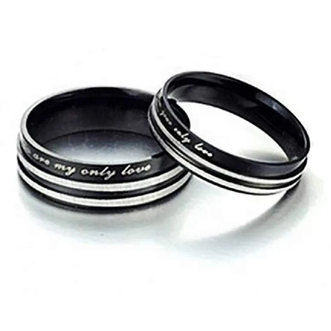 Karatcart 'You are My Only Love' Black Metal Couple Rings for Girls and Boys