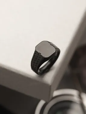 Men Black Bold & Textured Stainless Steel Band Finger Ring