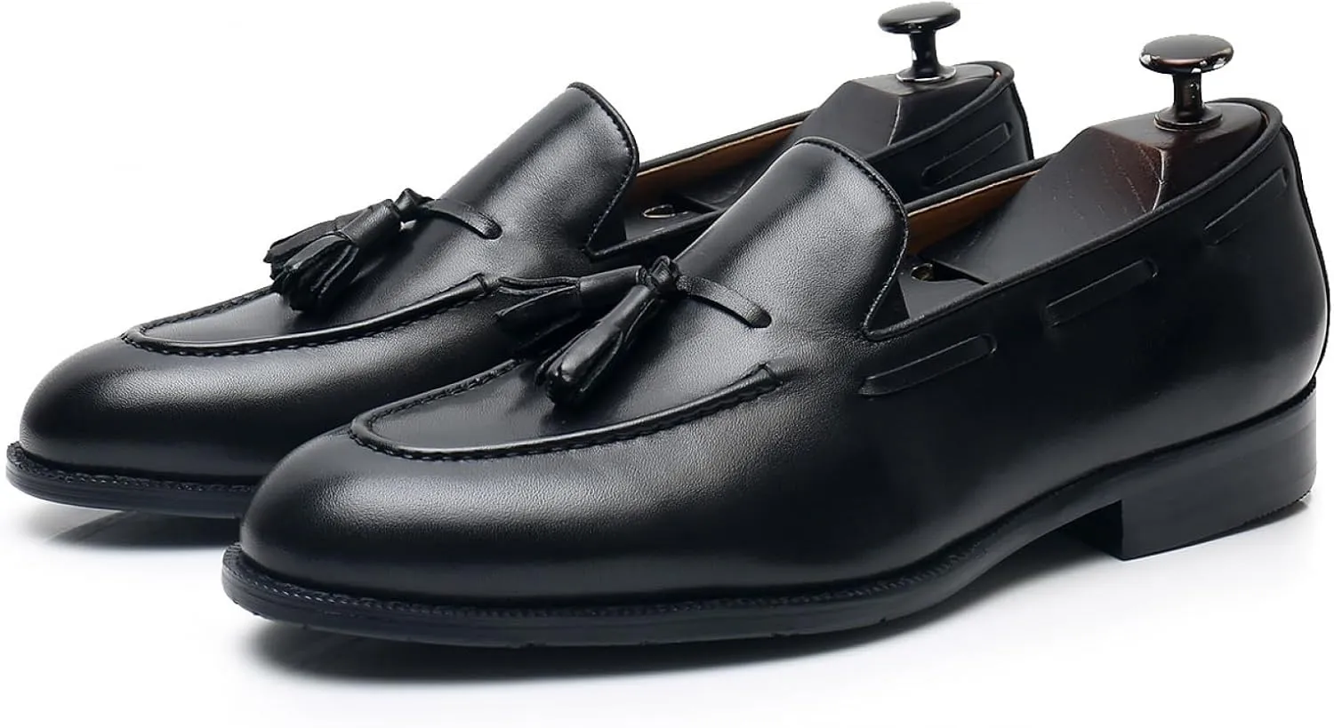 Men's Dress Shoes Slip-On Leather Formal Shoes Fashion Casual Tassel Slip on Driving Flats Dress Shoes-Black||43