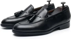 Men's Dress Shoes Slip-On Leather Formal Shoes Fashion Casual Tassel Slip on Driving Flats Dress Shoes-Black||43