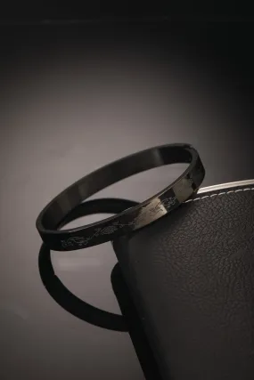 Men'S Men Black Stainless Steel Rose Print Kada Bracelet
