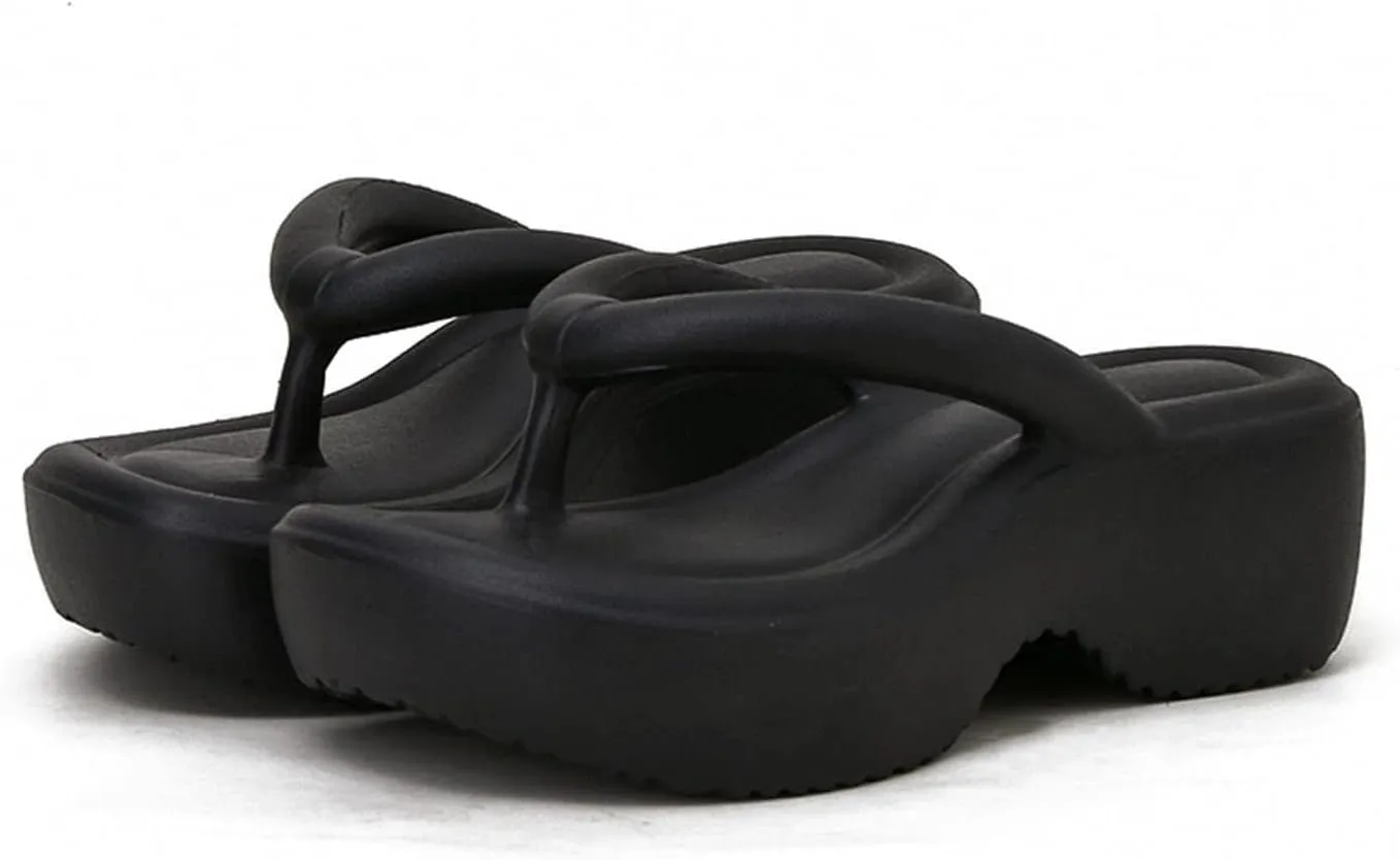 Platform Flip Flops for Women Wedge Arch Support Flip Flops Cushion Soft Rubber Midsole Platform Thong Sandals with Rubber Sole