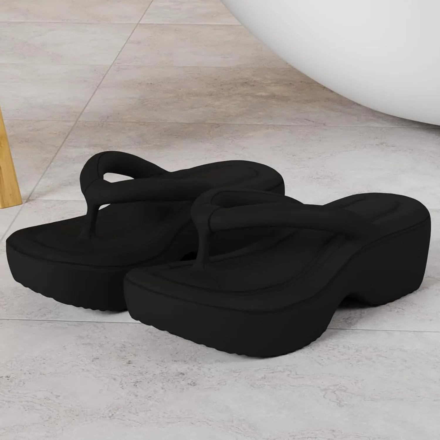 Platform Flip Flops for Women Wedge Arch Support Flip Flops Cushion Soft Rubber Midsole Platform Thong Sandals with Rubber Sole