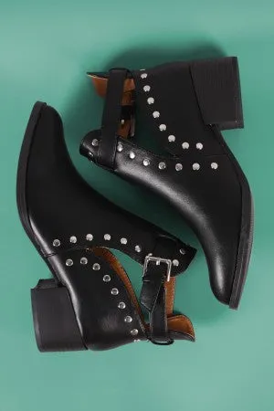 Qupid Almond Toe Studded Buckle Moto Ankle Boots