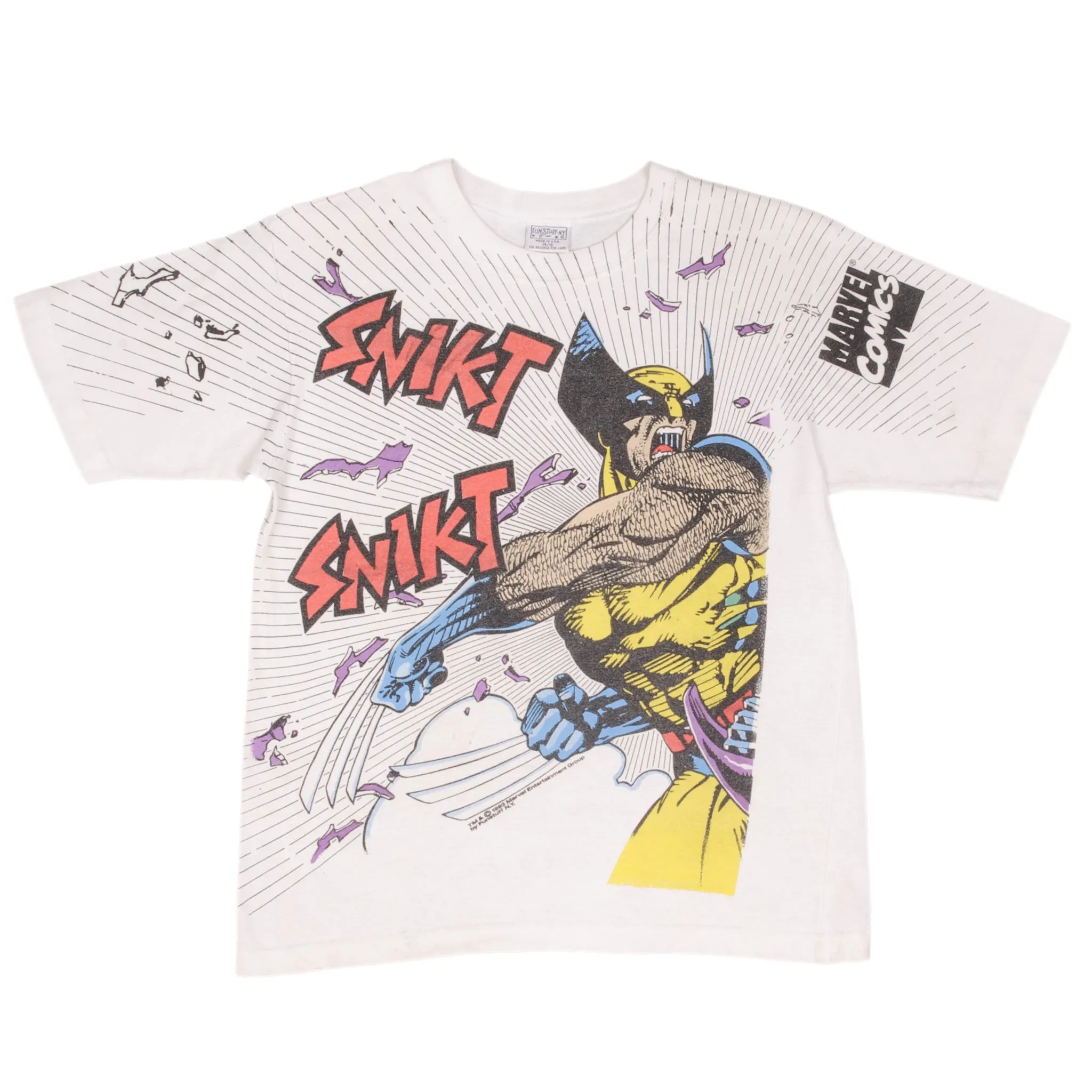 VINTAGE ALL OVER PRINT X-MEN MARVEL WOLVERINE 1993 TEE SHIRT LARGE YOUTH (14/16)