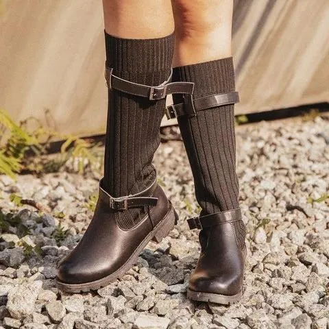 Winter sweater paneled boots vintage mid calf boots for women