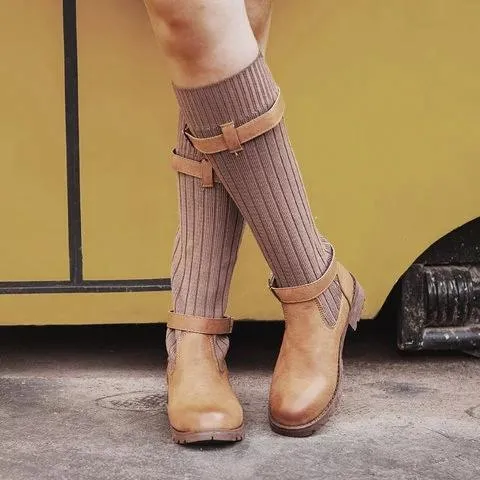 Winter sweater paneled boots vintage mid calf boots for women