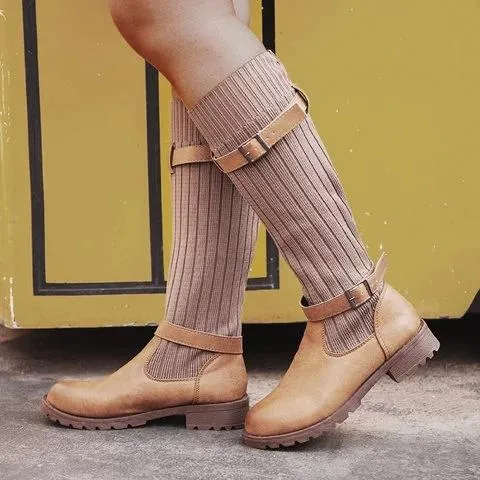 Winter sweater paneled boots vintage mid calf boots for women