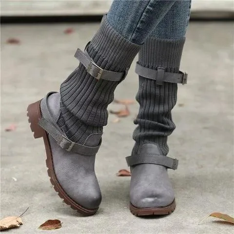 Winter sweater paneled boots vintage mid calf boots for women