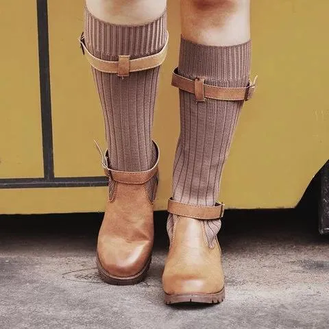 Winter sweater paneled boots vintage mid calf boots for women