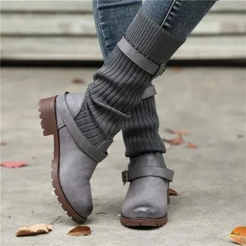 Winter sweater paneled boots vintage mid calf boots for women
