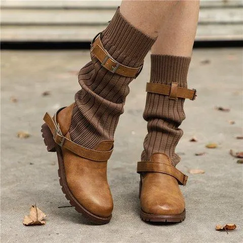 Winter sweater paneled boots vintage mid calf boots for women