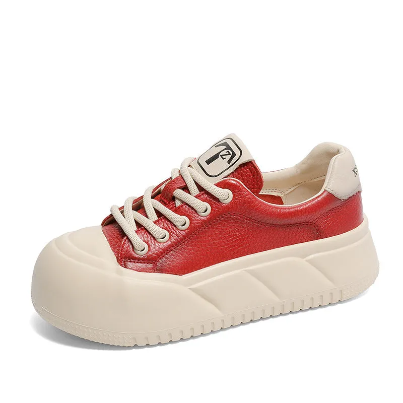 Women Minimalist Color Matching Leather Casual Shoes