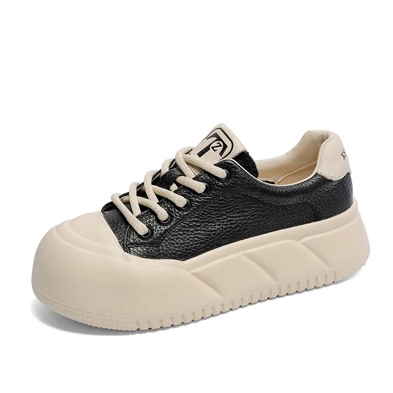 Women Minimalist Color Matching Leather Casual Shoes