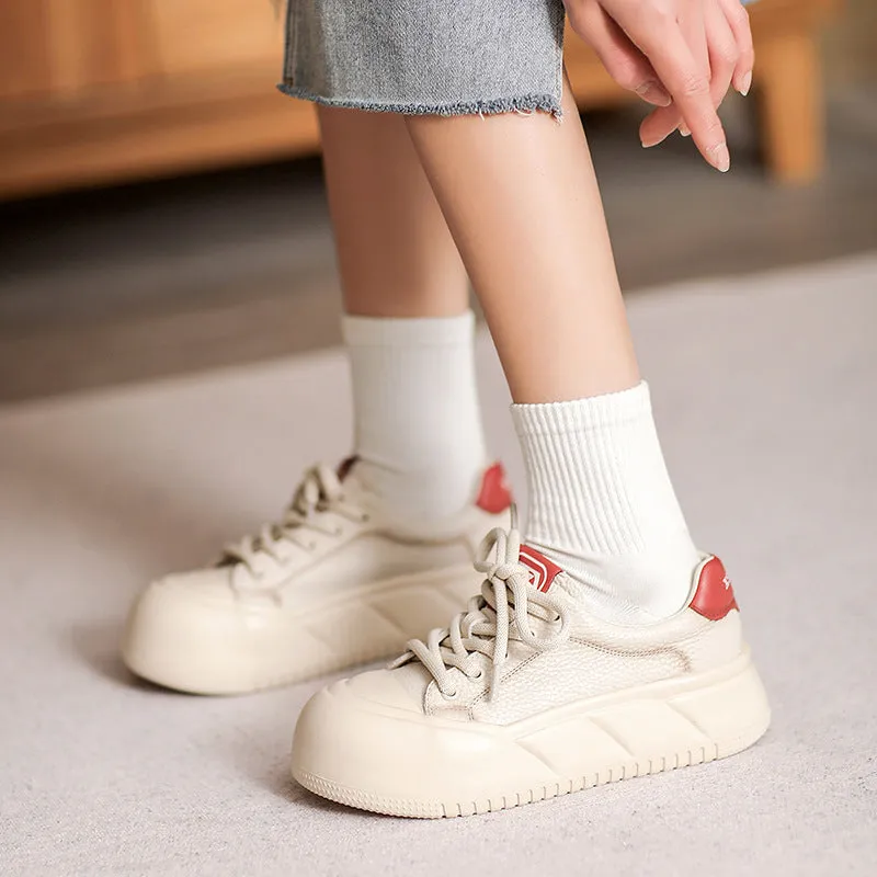 Women Minimalist Color Matching Leather Casual Shoes