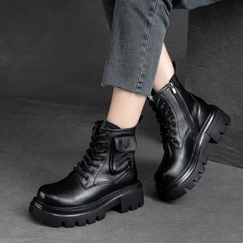 Women Retro Casual Leather Platform Boots