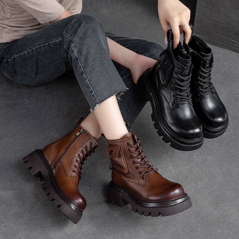 Women Retro Casual Leather Platform Boots
