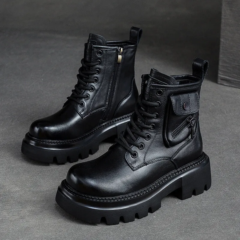 Women Retro Casual Leather Platform Boots