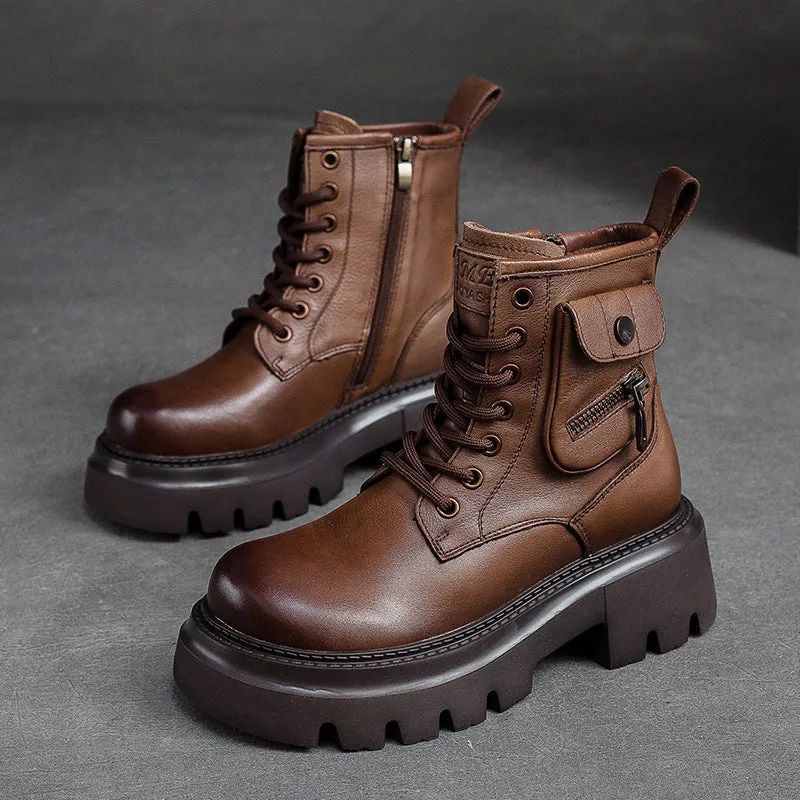 Women Retro Casual Leather Platform Boots