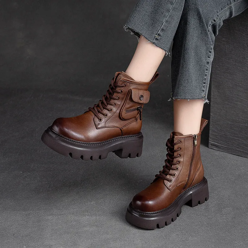 Women Retro Casual Leather Platform Boots