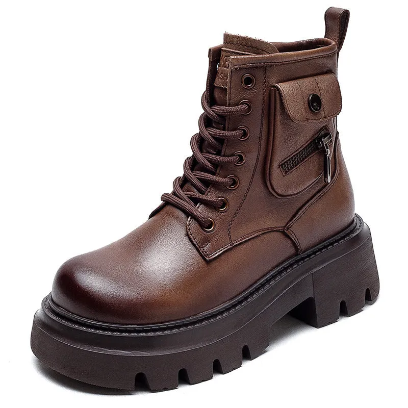 Women Retro Casual Leather Platform Boots