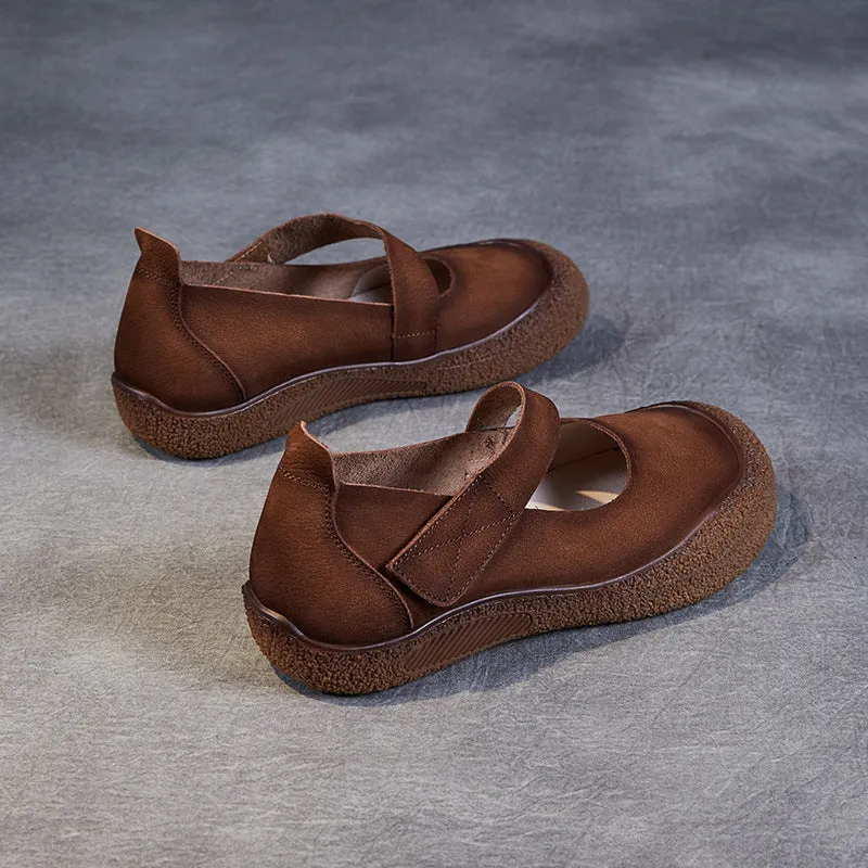 Women Retro Leather Velcro Tape Flat Casual Shoes